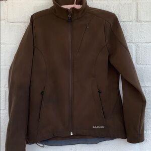 L.L. Bean Fleece Brown Long Sleeve Softshell Zip Up Jacket sz S